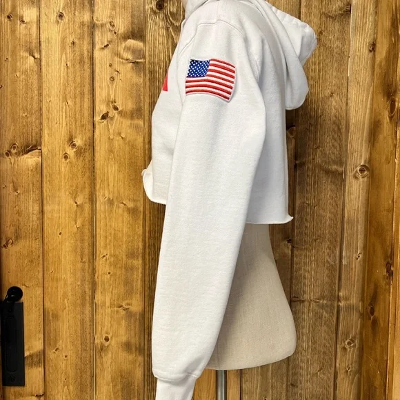 Chemistry Small White Cropped NASA Hoodie American Flag Casual - Picture 4 of 9